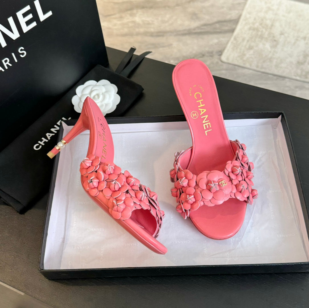 CC Little Camellia World Thin High Heels Rose Pink Lambskin