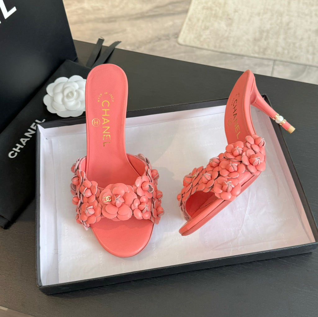 CC Little Camellia World Thin High Heels Rose Pink Lambskin