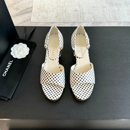 Platform Peep-Toe Sandals White/Black Caro Lambskin