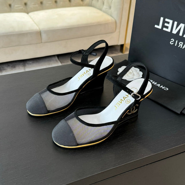 Waterproof Platform High Heels Transparent Heel Mesh  Black