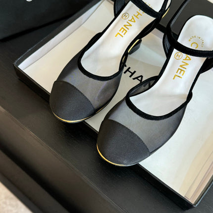 Waterproof Platform High Heels Transparent Heel Mesh  Black