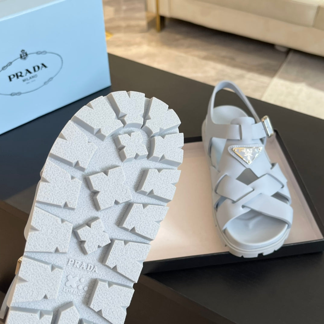 PRA CRISSCROSS RUBBER SANDALS PASTEL SKY CALFSKIN