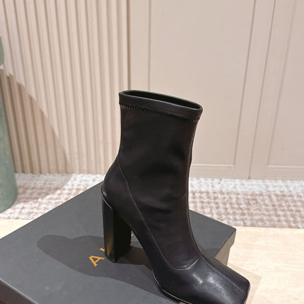 ALAIA 26S HEELED BOOTS 90 MM IN BLACK CALFSKIN