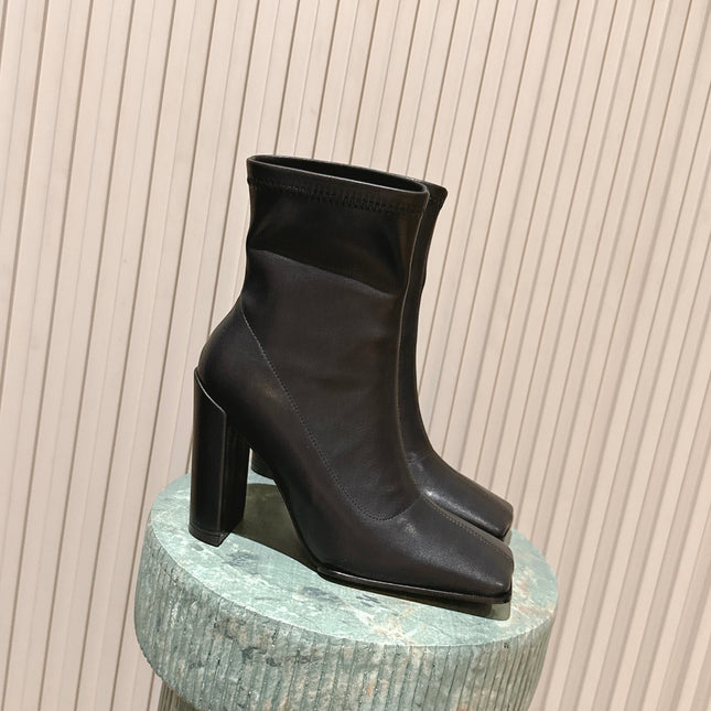 ALAIA 26S HEELED BOOTS 90 MM IN BLACK CALFSKIN