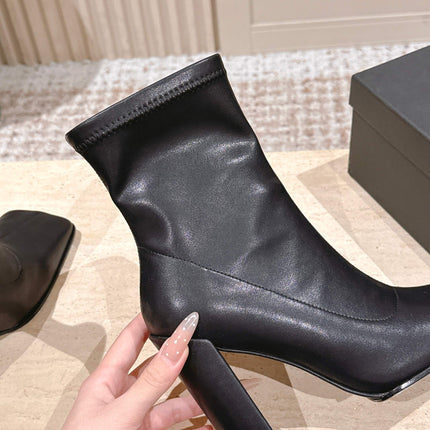 ALAIA 26S HEELED BOOTS 90 MM IN BLACK CALFSKIN