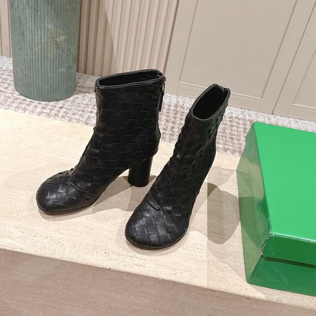 BOTTEGA VENETA 26S INTRECCIATO BOOTS 85 MM IN BLACK LAMBSKIN