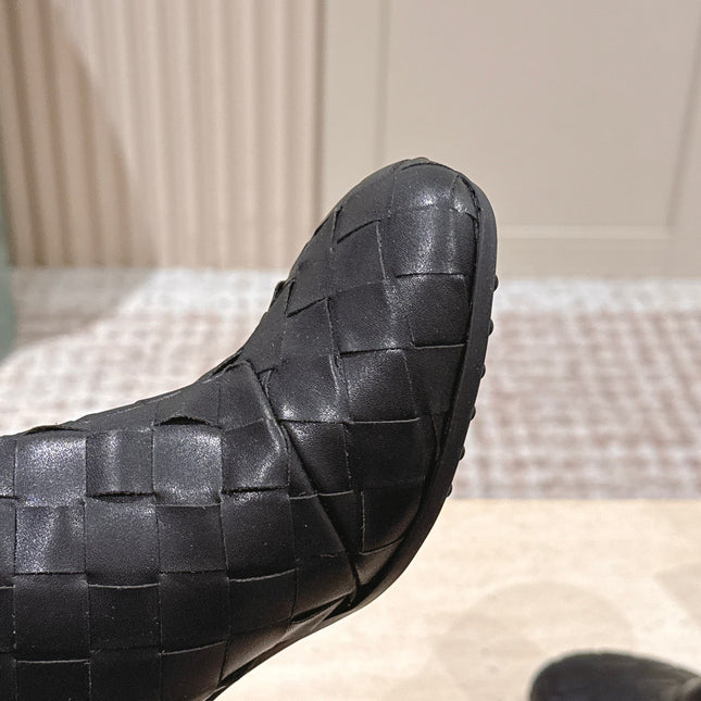BOTTEGA VENETA 26S INTRECCIATO BOOTS 85 MM IN BLACK LAMBSKIN