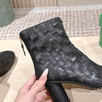 BOTTEGA VENETA 26S INTRECCIATO BOOTS 85 MM IN BLACK LAMBSKIN