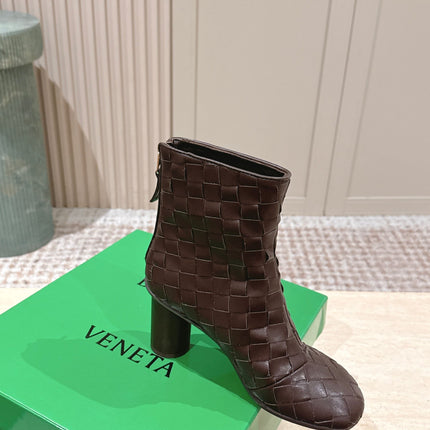 BOTTEGA VENETA 26S INTRECCIATO BOOTS 85 MM IN DARK BROWN LAMBSKIN