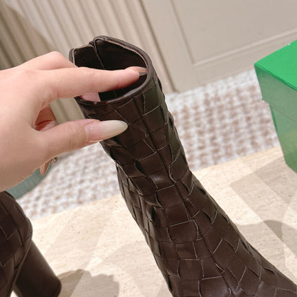 BOTTEGA VENETA 26S INTRECCIATO BOOTS 85 MM IN DARK BROWN LAMBSKIN