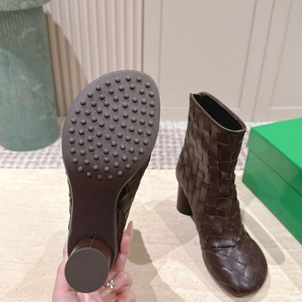 BOTTEGA VENETA 26S INTRECCIATO BOOTS 85 MM IN DARK BROWN LAMBSKIN