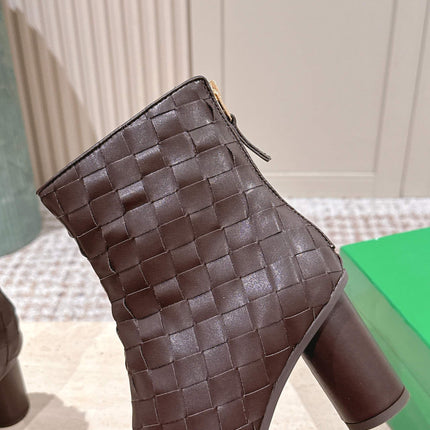 BOTTEGA VENETA 26S INTRECCIATO BOOTS 85 MM IN DARK BROWN LAMBSKIN