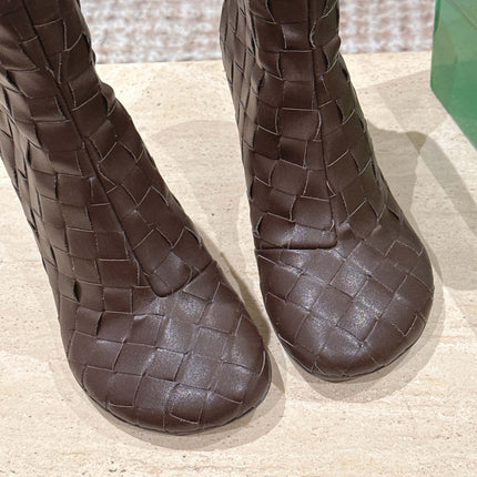 BOTTEGA VENETA 26S INTRECCIATO BOOTS 85 MM IN DARK BROWN LAMBSKIN