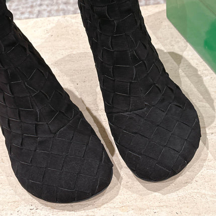 BOTTEGA VENETA 26S INTRECCIATO BOOTS 85 MM IN BLACK SUEDE