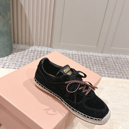 MIUMIU 25S ESPASNEAK ESPADRILLE SNEAKERS IN BLACK SUEDE
