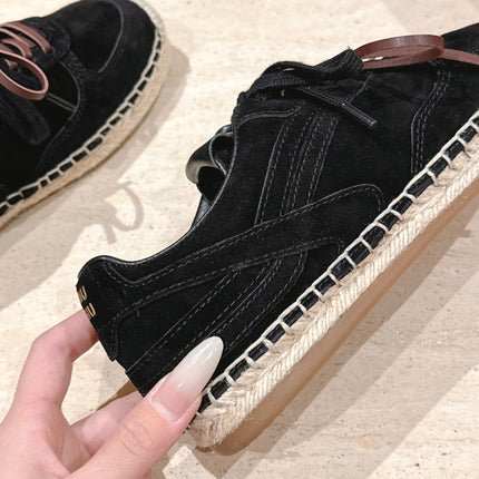 MIUMIU 25S ESPASNEAK ESPADRILLE SNEAKERS IN BLACK SUEDE