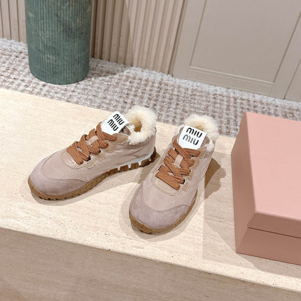 MIUMIU 25S SNEAKERS IN DARK ROSE TYRE TECHNICAL FABRIC AND SUEDE SHEARLING