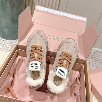 MIUMIU 25S SNEAKERS IN DARK ROSE TYRE TECHNICAL FABRIC AND SUEDE SHEARLING