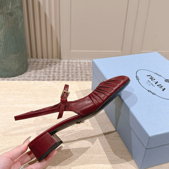 PRADA 26S SLINGBACK SANDALS 40MM IN DARK RED CALFSKIN WITH LOGO
