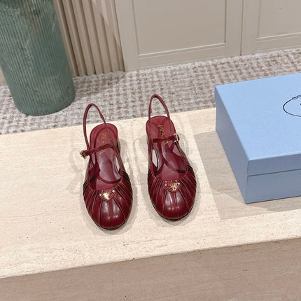 PRADA 26S SLINGBACK SANDALS 40MM IN DARK RED CALFSKIN WITH LOGO