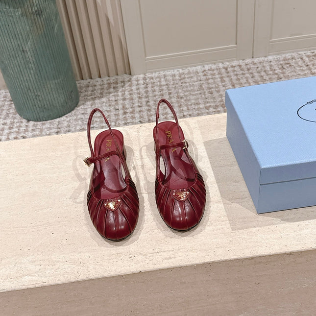 PRADA 26S SLINGBACK SANDALS 40MM IN DARK RED CALFSKIN WITH LOGO