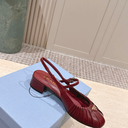 PRADA 26S SLINGBACK SANDALS 40MM IN DARK RED CALFSKIN WITH LOGO