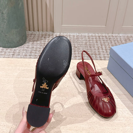 PRADA 26S SLINGBACK SANDALS 40MM IN DARK RED CALFSKIN WITH LOGO