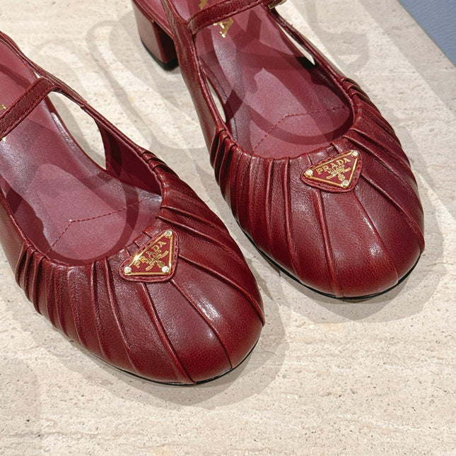 PRADA 26S SLINGBACK SANDALS 40MM IN DARK RED CALFSKIN WITH LOGO