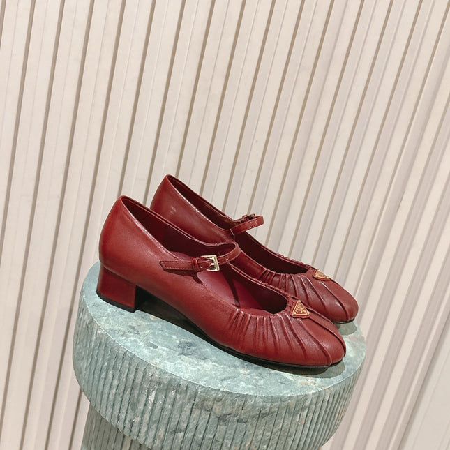 PRADA 26S MARY JANE 40MM IN DARK RED CALFSKIN WITH LOGO