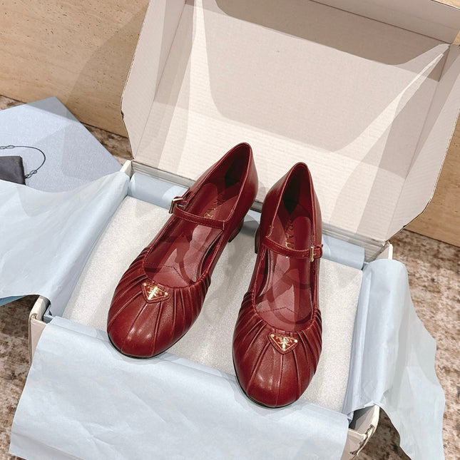 PRADA 26S MARY JANE 40MM IN DARK RED CALFSKIN WITH LOGO