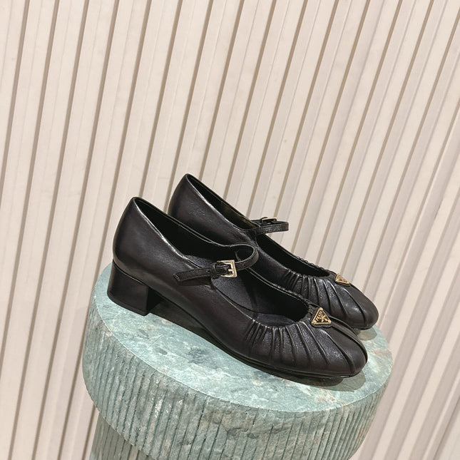 PRADA 26S MARY JANE 40MM IN BLACK CALFSKIN WITH LOGO