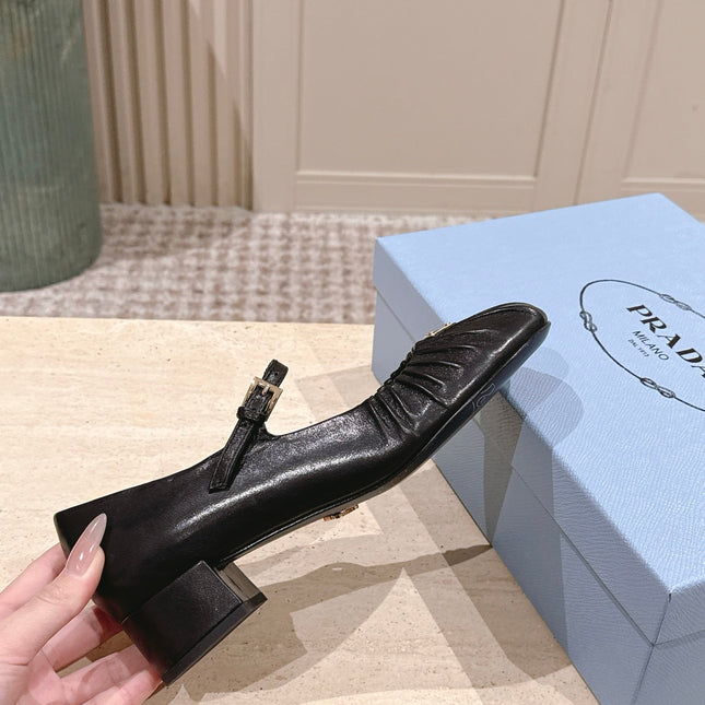 PRADA 26S MARY JANE 40MM IN BLACK CALFSKIN WITH LOGO
