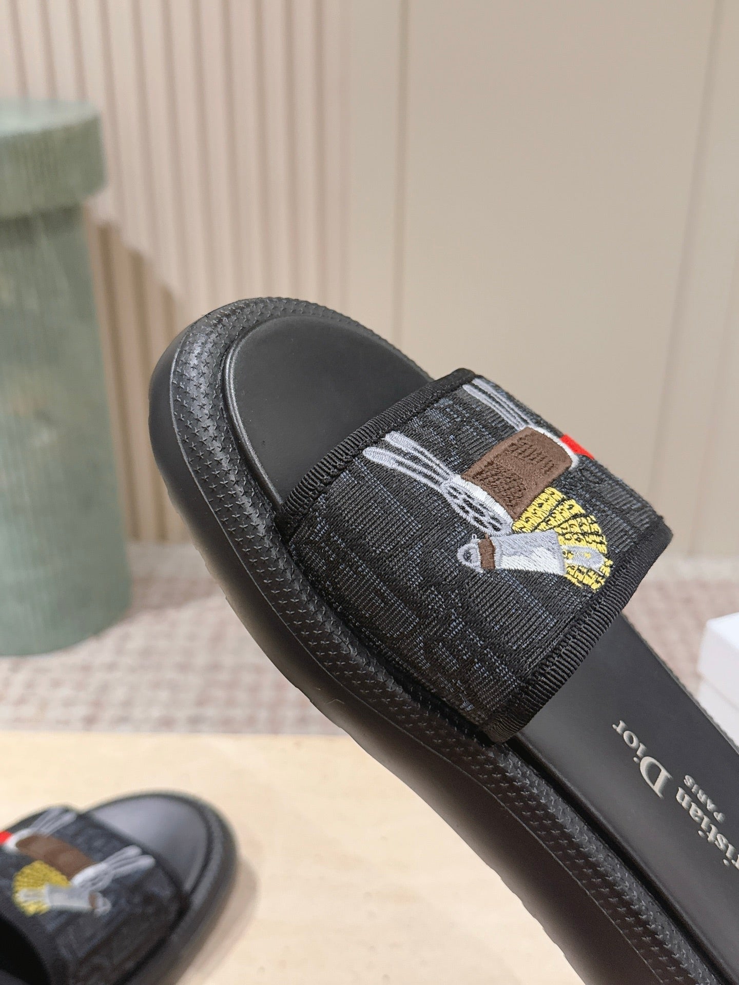 DIOR 26S SLIDE SANDALS IN BLACK MONOGRAM EMBROIDERED CANVAS