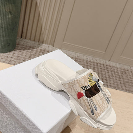 DIOR 26S DOUBLE STRAP SLIDE SANDALS IN BEIGE MONOGRAM CANVAS