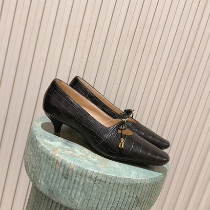 DIOR 26S MARY JANE KITTEN HEEL 40MM IN BLACK CROCODILE EMBOSSED CALFSKIN