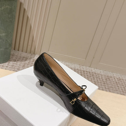 DIOR 26S MARY JANE KITTEN HEEL 40MM IN BLACK CROCODILE EMBOSSED CALFSKIN