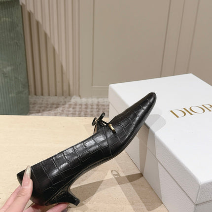 DIOR 26S MARY JANE KITTEN HEEL 40MM IN BLACK CROCODILE EMBOSSED CALFSKIN