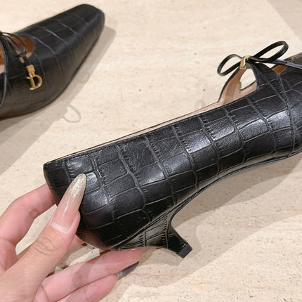 DIOR 26S MARY JANE KITTEN HEEL 40MM IN BLACK CROCODILE EMBOSSED CALFSKIN
