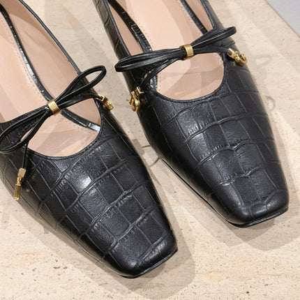 DIOR 26S MARY JANE KITTEN HEEL 40MM IN BLACK CROCODILE EMBOSSED CALFSKIN