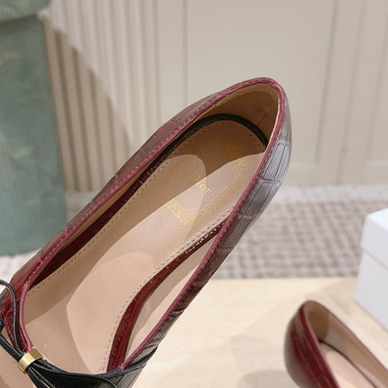 DIOR 26S MARY JANE 40MM IN BLACK AND RED CROCODILE EMBOSSED CALFSKIN KITTEN HEELS