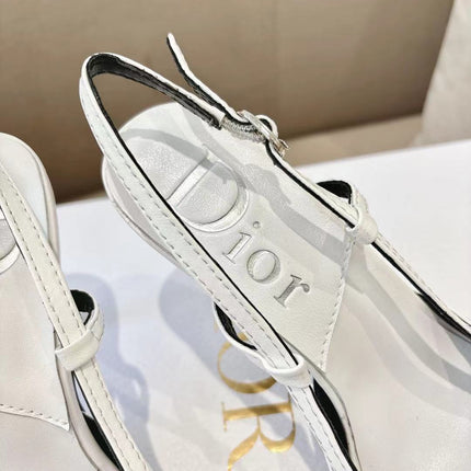 DIOR 26S SLINGBACK KITTEN HEEL PUMPS 85MM IN WHITE CALFSKIN STUDDED BOW STRAP