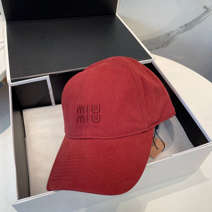 MIUMIU BASEBALL CAP IN RED FABRIC BRAND EMBROIDERY