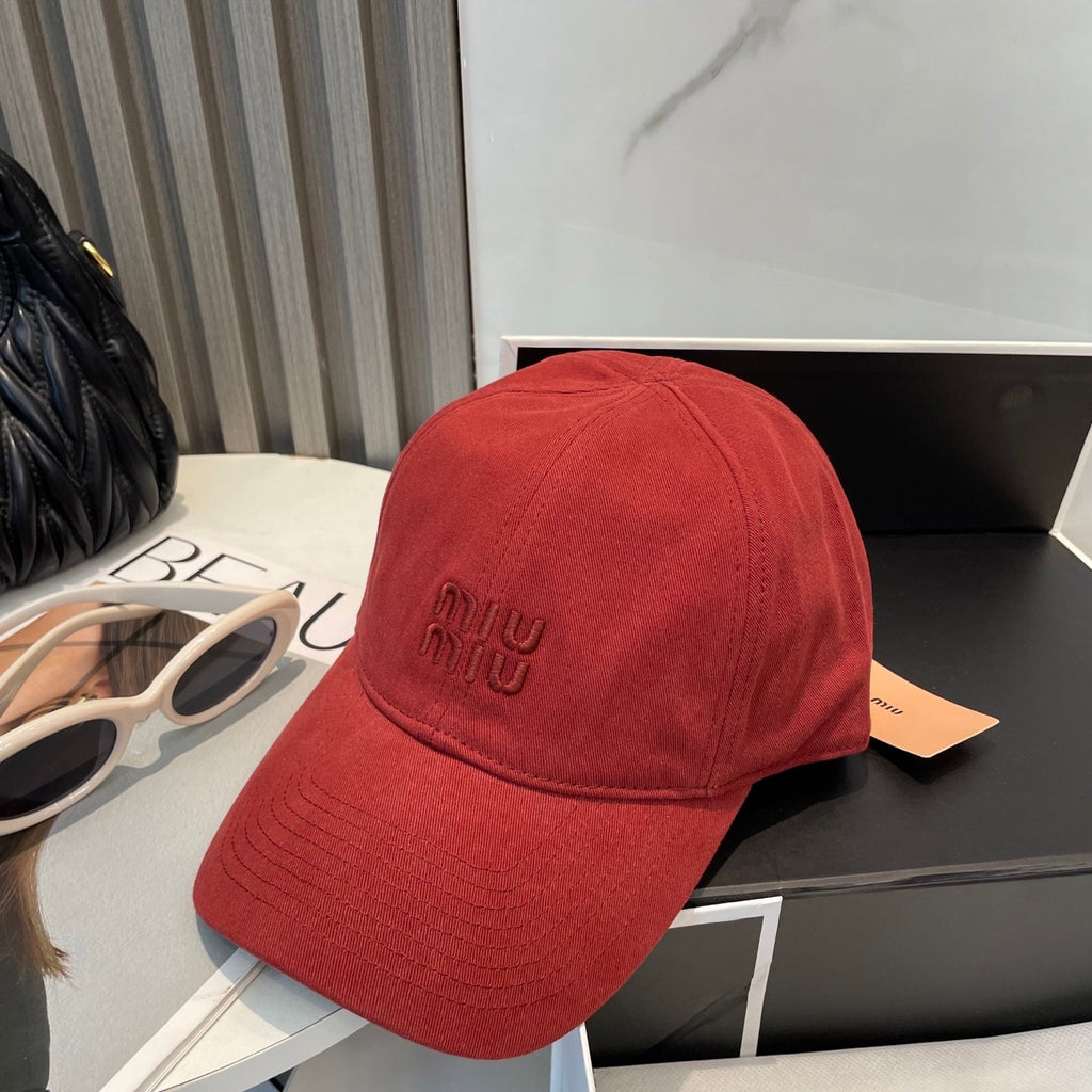 MIUMIU BASEBALL CAP IN RED FABRIC BRAND EMBROIDERY