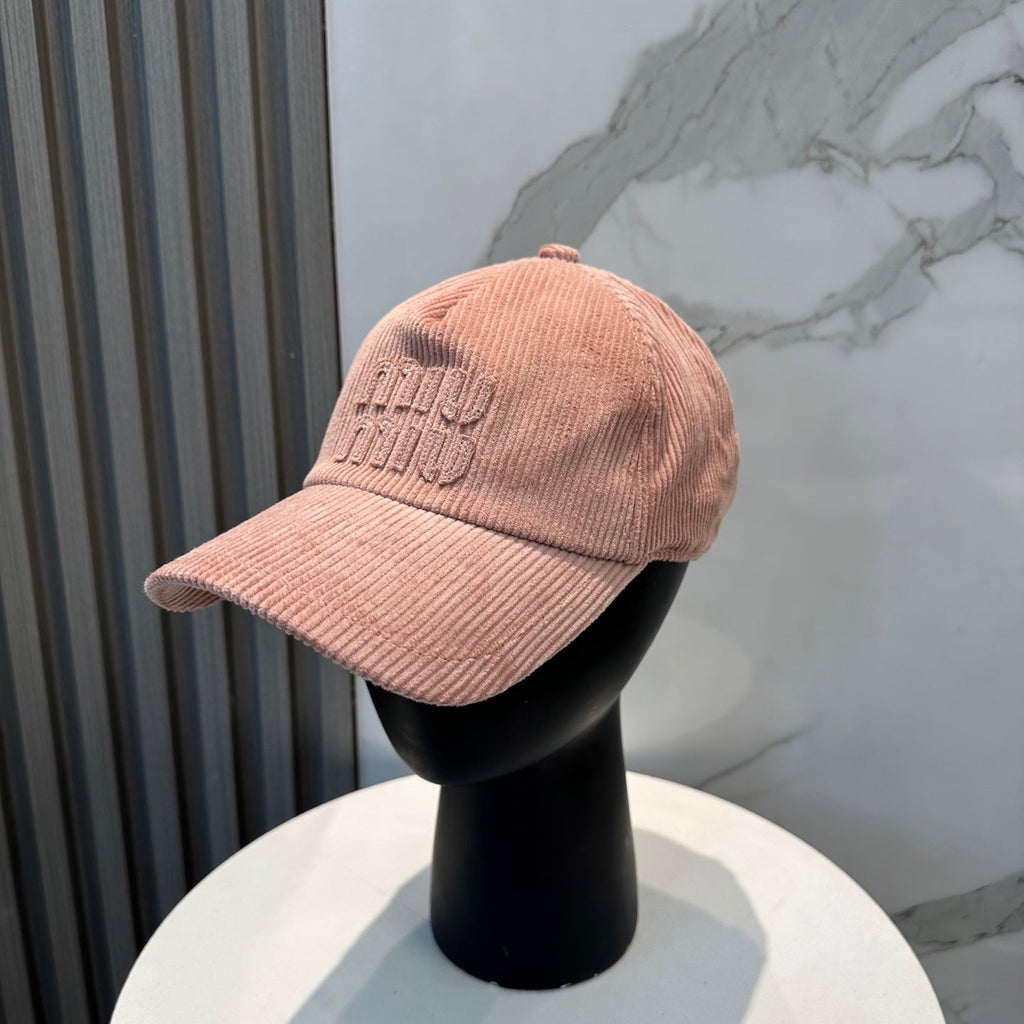 MIUMIU BASEBALL CAP IN PEACHY PINK VELVET