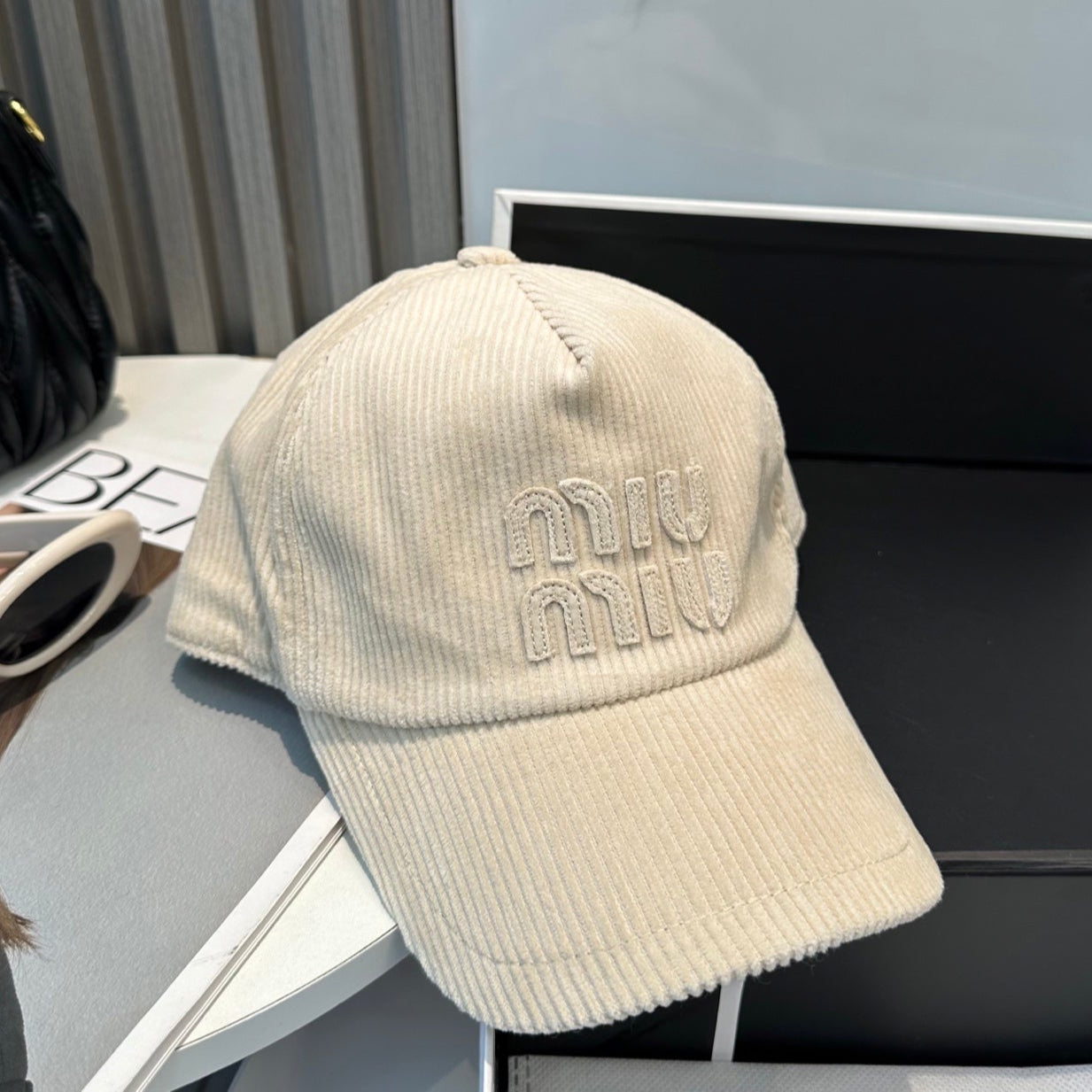 MIUMIU BASEBALL CAP IN CREAM WHITE VELVET