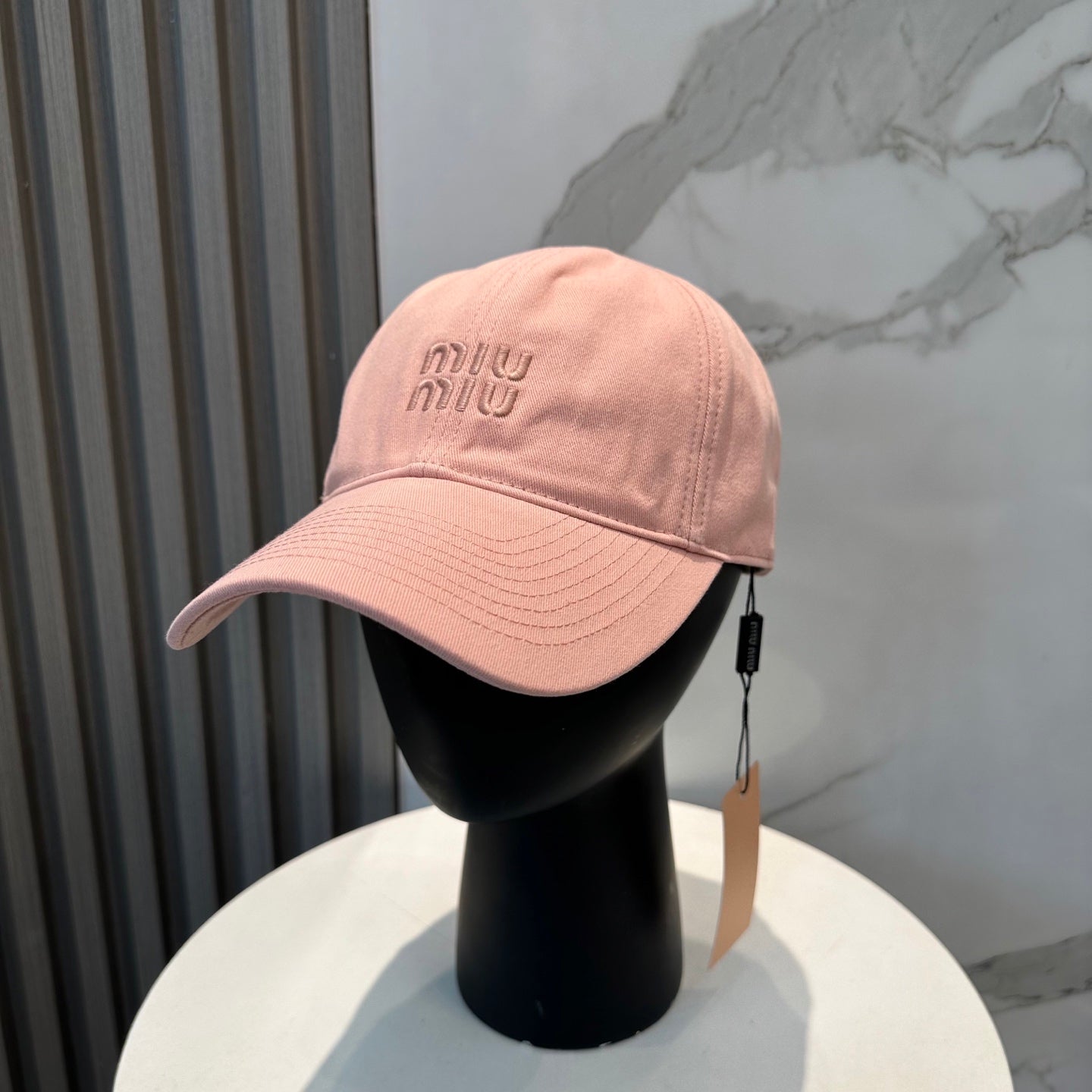 MIUMIU BASEBALL CAP IN PEACHY PINK FABRIC BRAND EMBROIDERY