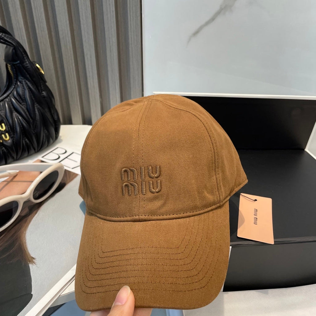 MIUMIU BASEBALL CAP IN BURNT ORANGE FABRIC BRAND EMBROIDERY