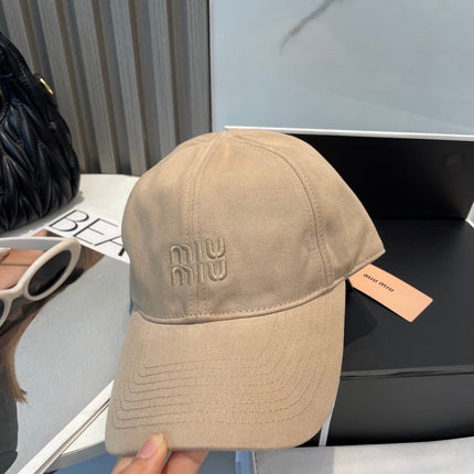 MIUMIU BASEBALL CAP IN BEIGE FABRIC BRAND EMBROIDERY
