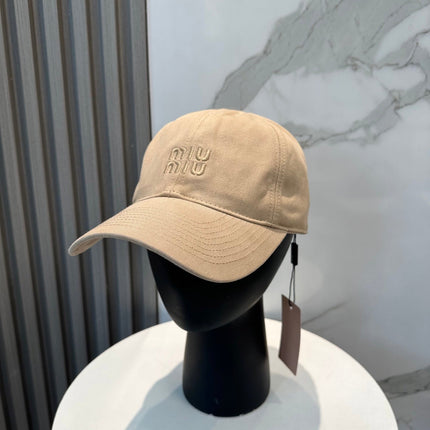 MIUMIU BASEBALL CAP IN BEIGE FABRIC BRAND EMBROIDERY