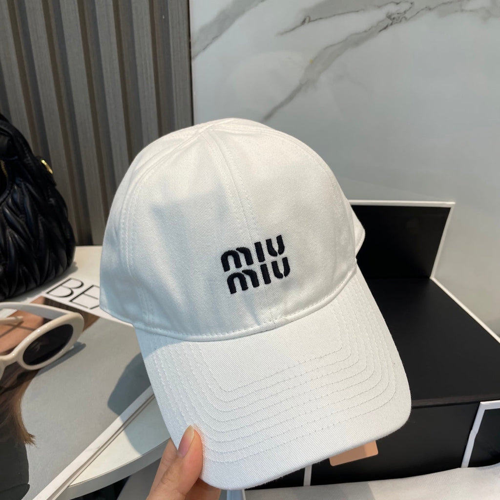 MIUMIU BASEBALL CAP IN WHITE FABRIC BRAND EMBROIDERY
